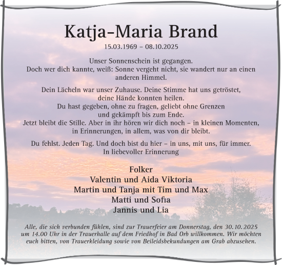 Traueranzeige von Katja-Maria Brand von Mittelhessen-Bote
