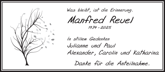 Traueranzeige von Manfred Reuel von Gelnhäuser Neue Zeitung