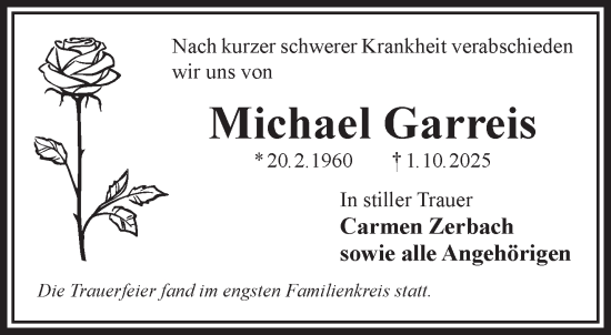 Traueranzeige von Michael Garreis von Gelnhäuser Neue Zeitung