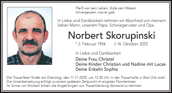 Traueranzeige von Norbert Skorupinski von Gelnhäuser Neue Zeitung