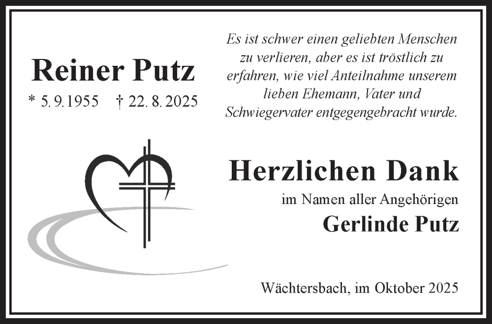  Traueranzeige für Reiner Putz vom 11.10.2025 aus Gelnhäuser Neue Zeitung