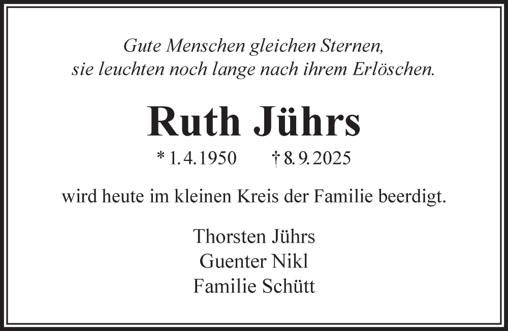  Traueranzeige für Ruth Jührs vom 01.11.2025 aus Mittelhessen-Bote