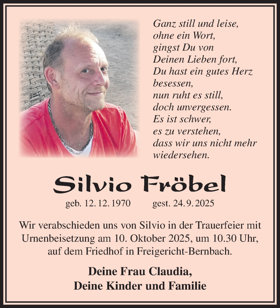  Traueranzeige für Silvio Fröbel vom 04.10.2025 aus Gelnhäuser Neue Zeitung