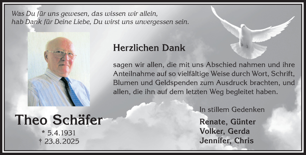  Traueranzeige für Theo Schäfer vom 11.10.2025 aus Gelnhäuser Neue Zeitung