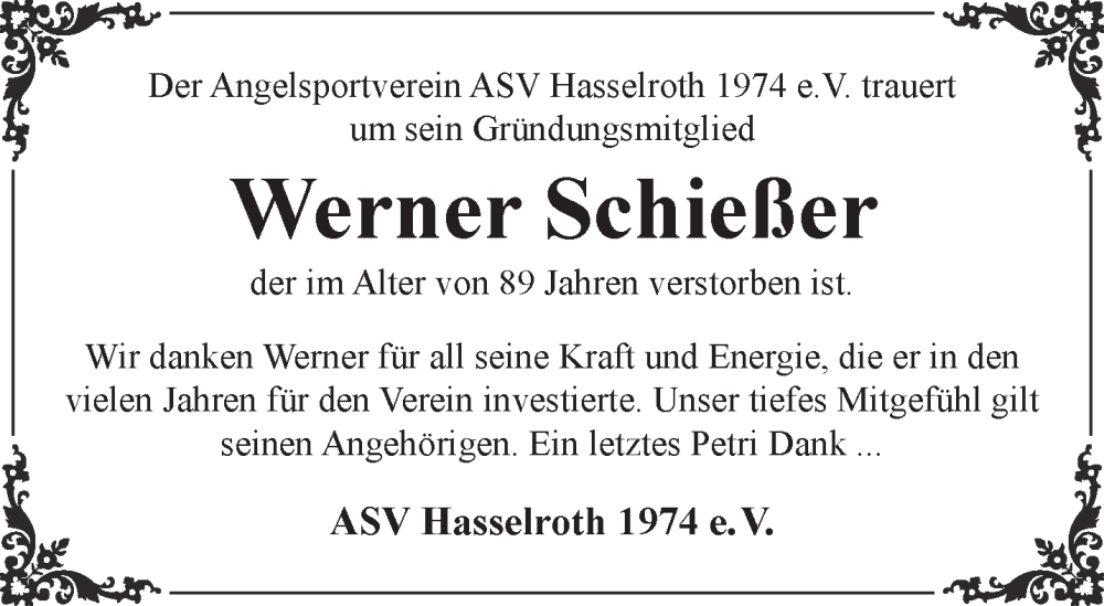 Traueranzeige für Werner Schießer vom 11.10.2025 aus Gelnhäuser Neue Zeitung