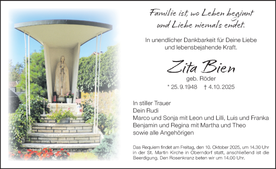 Traueranzeige von Zita Bien von Gelnhäuser Neue Zeitung