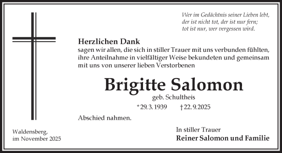 Traueranzeige von Brigitte Salomon von Mittelhessen-Bote