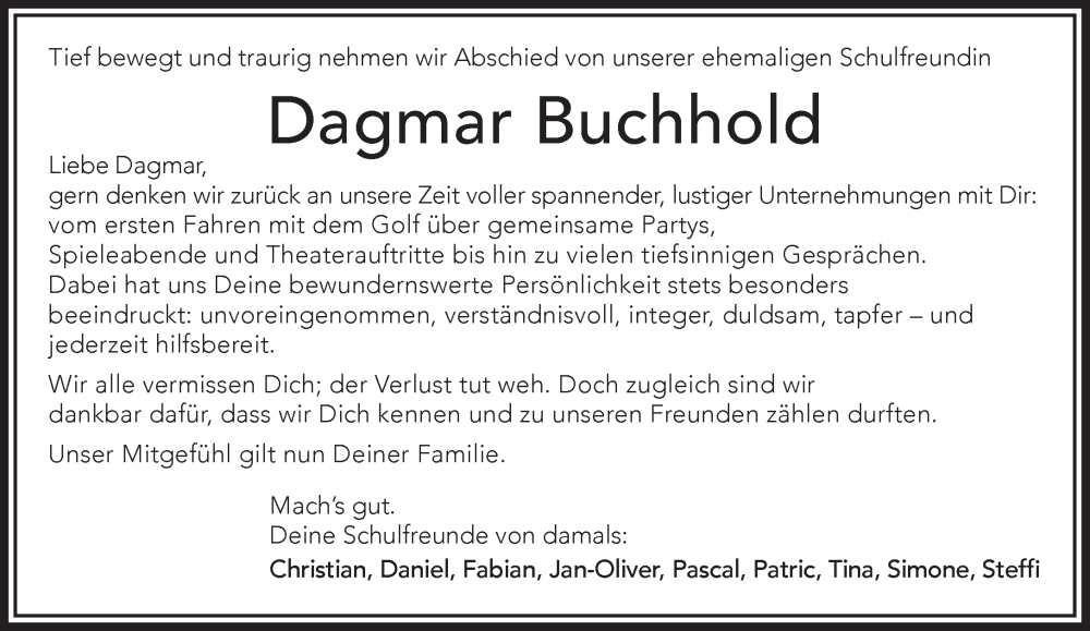  Traueranzeige für Dagmar Buchhold vom 29.11.2025 aus Gelnhäuser Neue Zeitung