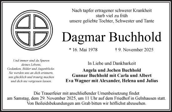 Traueranzeige von Dagmar Buchhold von Gelnhäuser Neue Zeitung
