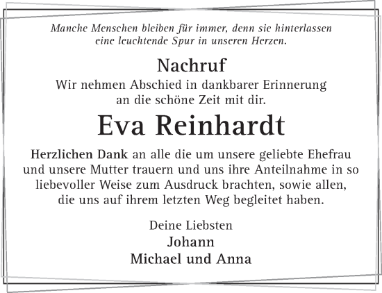 Traueranzeige von Eva Reinhardt von Gelnhäuser Neue Zeitung