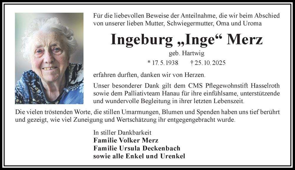  Traueranzeige für Ingeburg Merz vom 29.11.2025 aus Gelnhäuser Neue Zeitung