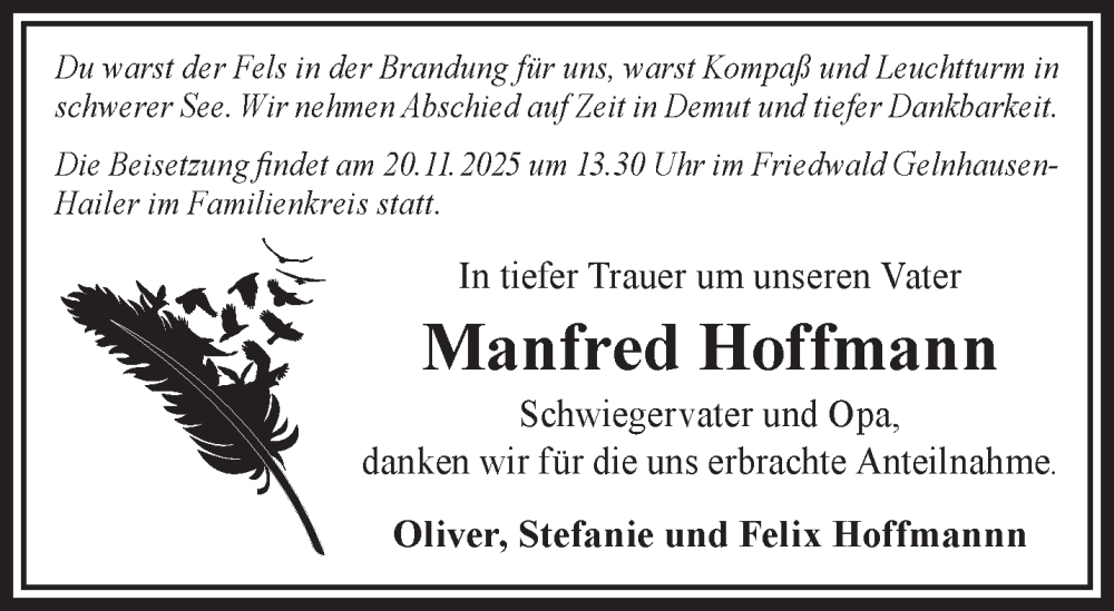  Traueranzeige für Manfred Hoffmann vom 08.11.2025 aus Mittelhessen-Bote