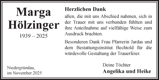 Traueranzeige von Marga Hölzinger von Mittelhessen-Bote