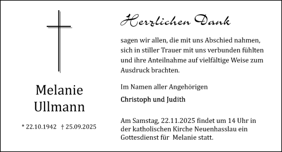 Traueranzeige von Melanie Ullmann von Gelnhäuser Neue Zeitung