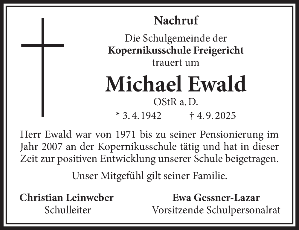  Traueranzeige für Michael Ewald vom 08.11.2025 aus Gelnhäuser Neue Zeitung