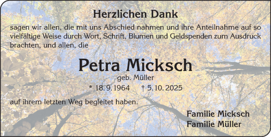 Traueranzeige von Petra Micksch von Gelnhäuser Neue Zeitung