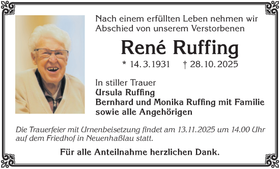 Traueranzeige von René Ruffing von Gelnhäuser Neue Zeitung