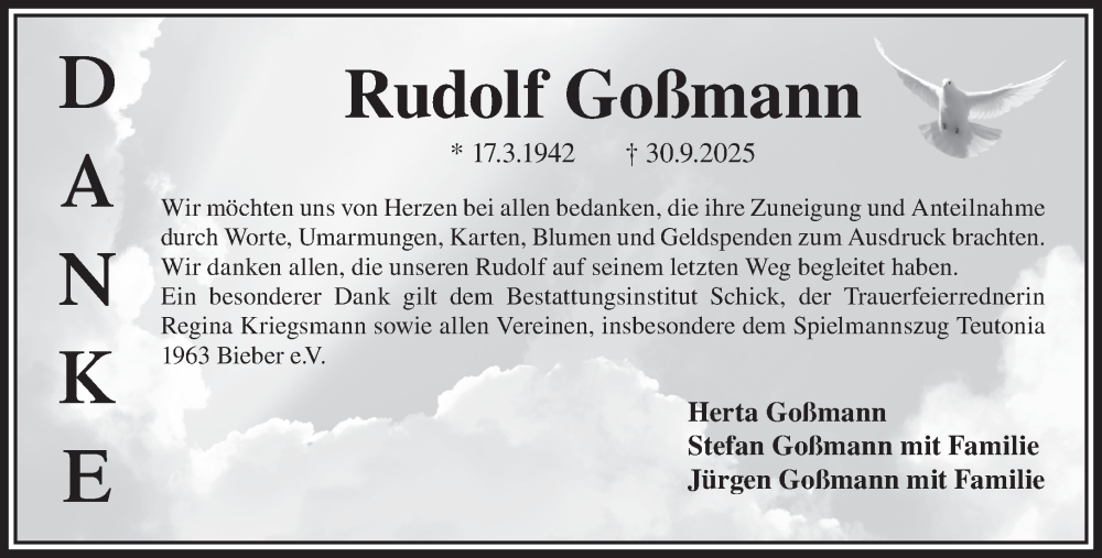  Traueranzeige für Rudolf Goßmann vom 15.11.2025 aus Gelnhäuser Neue Zeitung