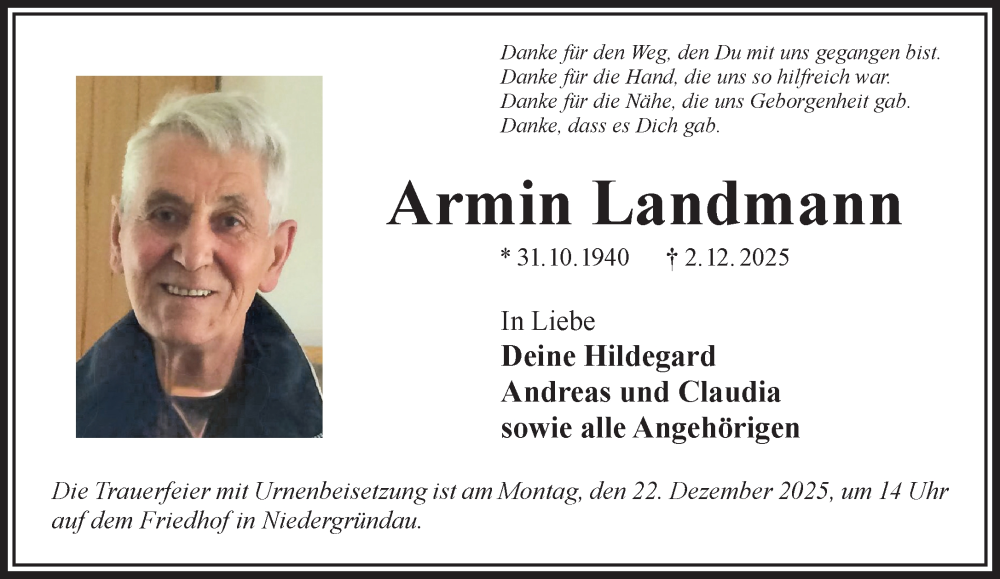  Traueranzeige für Armin Landmann vom 20.12.2025 aus Mittelhessen-Bote
