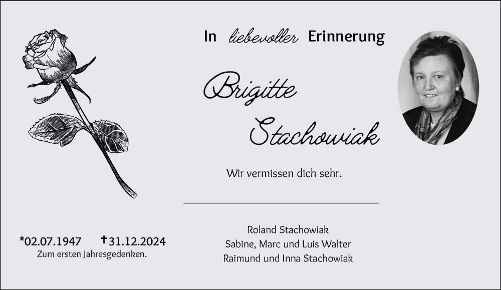  Traueranzeige für Brigitte Stachowiak vom 27.12.2025 aus Gelnhäuser Neue Zeitung