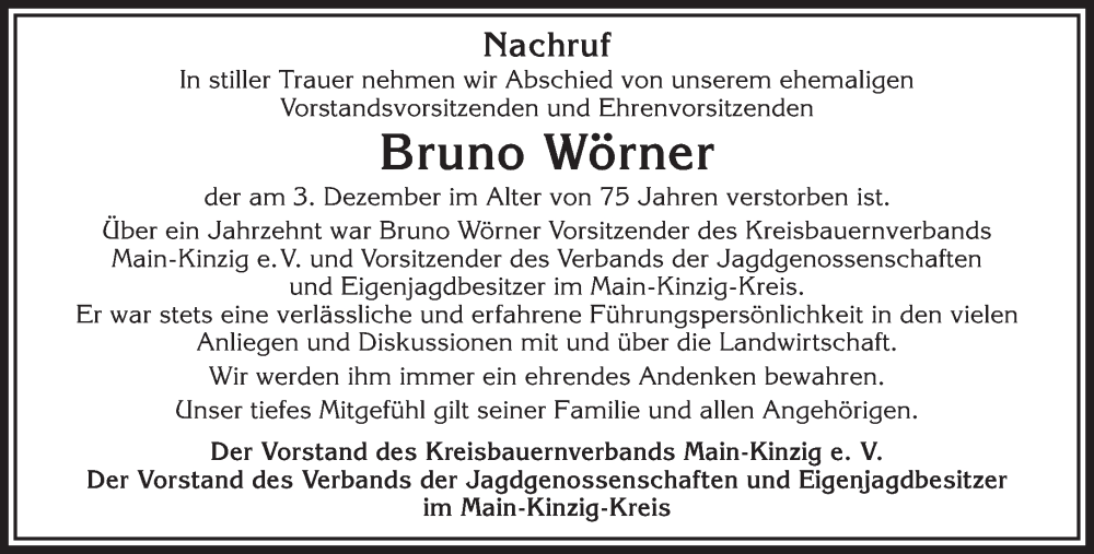  Traueranzeige für Bruno Wörner vom 13.12.2025 aus Mittelhessen-Bote
