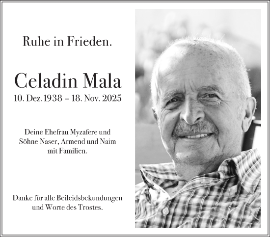 Traueranzeige von Celadin Mala von Gelnhäuser Neue Zeitung