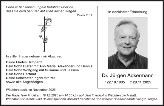 Traueranzeige von Dr. Jürgen Ackermann von Mittelhessen-Bote