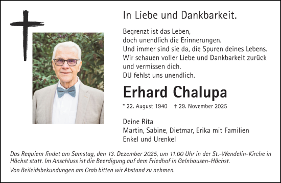 Traueranzeige von Erhard Chalupa von Gelnhäuser Neue Zeitung
