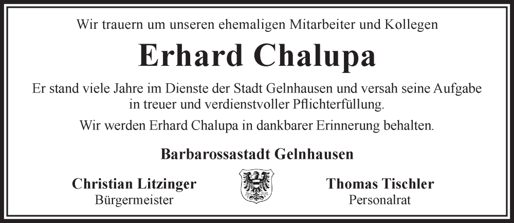  Traueranzeige für Erhard Chalupa vom 13.12.2025 aus Gelnhäuser Neue Zeitung