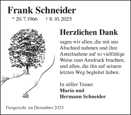 Traueranzeige von Frank Schneider von Gelnhäuser Neue Zeitung
