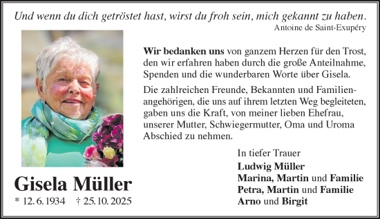 Traueranzeige von Gisela Müller von Gelnhäuser Neue Zeitung