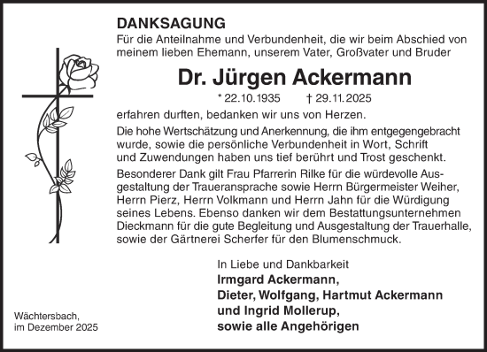 Traueranzeige von Jürgen Ackermann von Gelnhäuser Neue Zeitung