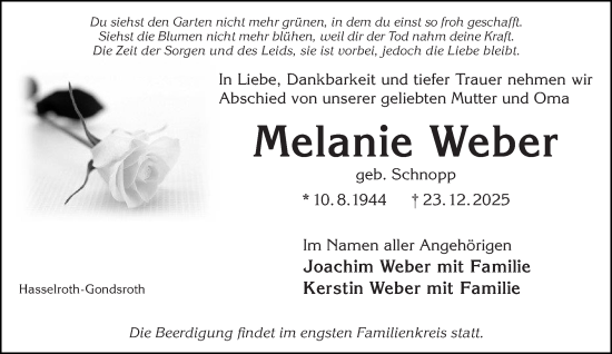 Traueranzeige von Melanie Weber von Gelnhäuser Neue Zeitung