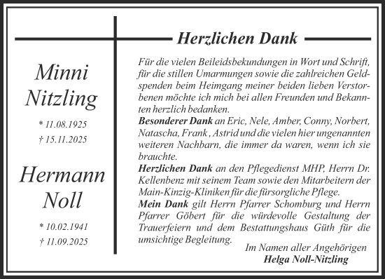 Traueranzeige von Minni und Hermann Nitzling und Noll von Gelnhäuser Neue Zeitung