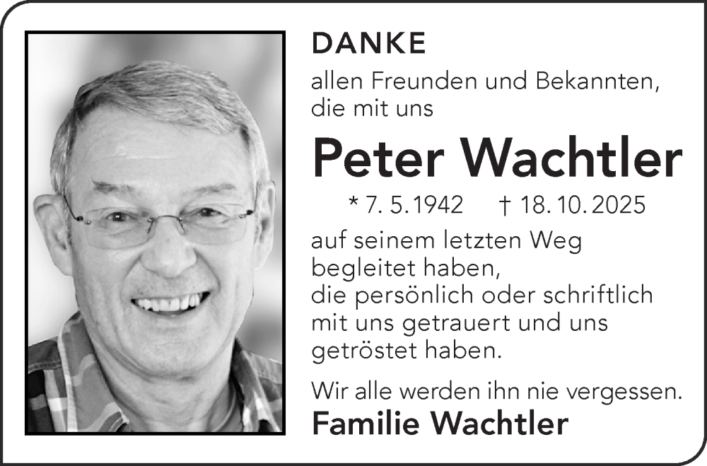  Traueranzeige für Peter Wachtler vom 13.12.2025 aus Gelnhäuser Neue Zeitung