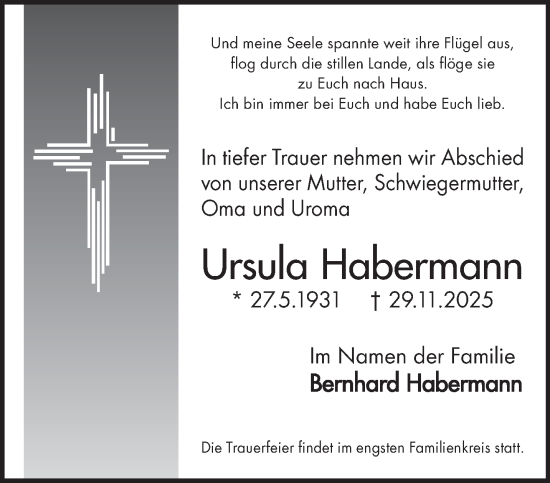 Traueranzeige von Ursula Habermann von Gelnhäuser Neue Zeitung
