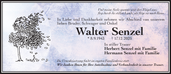 Traueranzeige von Walter Senzel von Gelnhäuser Neue Zeitung