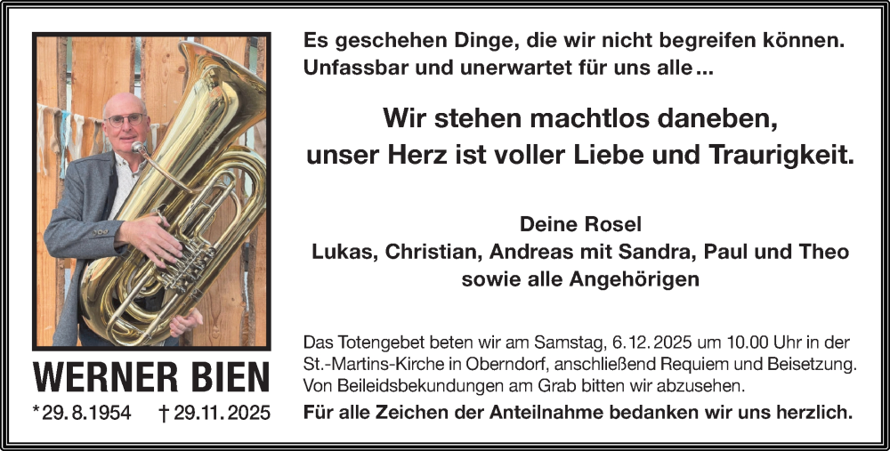  Traueranzeige für Werner Bien vom 06.12.2025 aus Mittelhessen-Bote