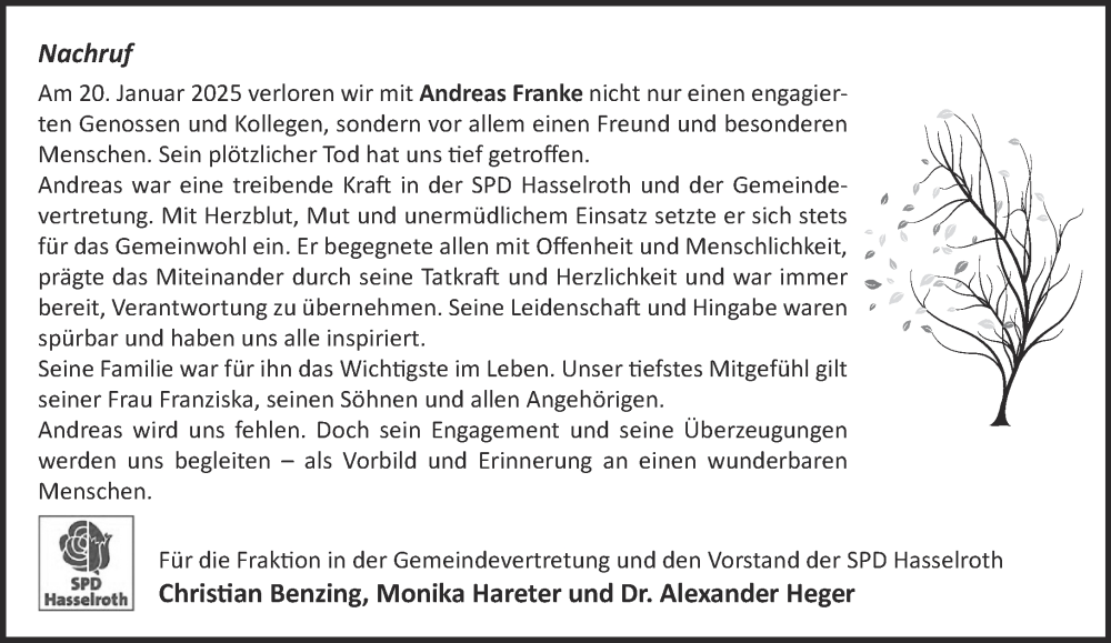  Traueranzeige für Andreas Franke vom 08.02.2025 aus Gelnhäuser Neue Zeitung