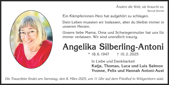 Traueranzeige von Angelika Silberling-Antoni von Gelnhäuser Neue Zeitung
