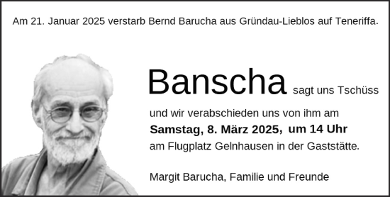 Traueranzeige von Bernd Barucha von Gelnhäuser Neue Zeitung