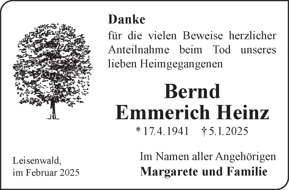  Traueranzeige für Bernd Heinz vom 08.02.2025 aus Gelnhäuser Neue Zeitung