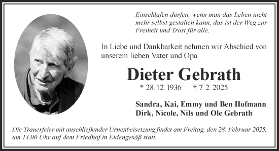 Traueranzeige von Dieter Gebrath von Gelnhäuser Neue Zeitung
