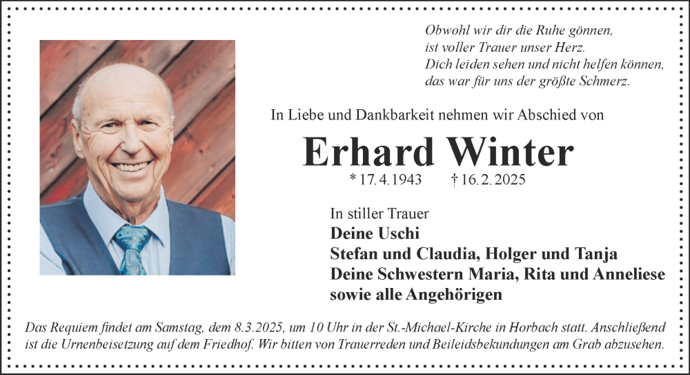  Traueranzeige für Erhard Winter vom 22.02.2025 aus Gelnhäuser Neue Zeitung