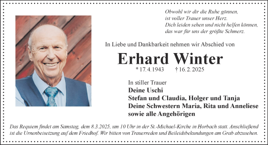 Traueranzeige von Erhard Winter von Gelnhäuser Neue Zeitung