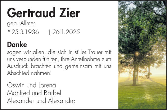 Traueranzeige von Gertraud Zier von Gelnhäuser Neue Zeitung