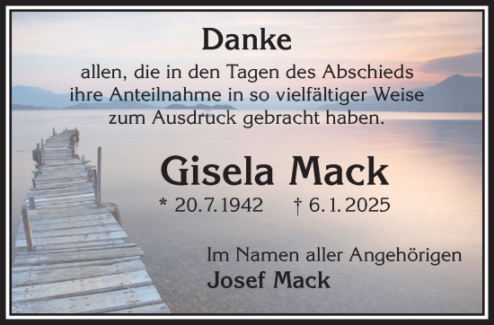 Traueranzeige von Gisela Mack von Gelnhäuser Neue Zeitung