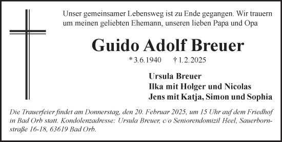 Traueranzeige von Guido Adolf Breuer von Gelnhäuser Neue Zeitung