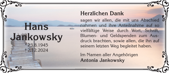 Traueranzeige von Hans Jankowsky von Mittelhessen-Bote