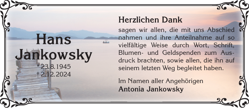  Traueranzeige für Hans Jankowsky vom 08.02.2025 aus Mittelhessen-Bote
